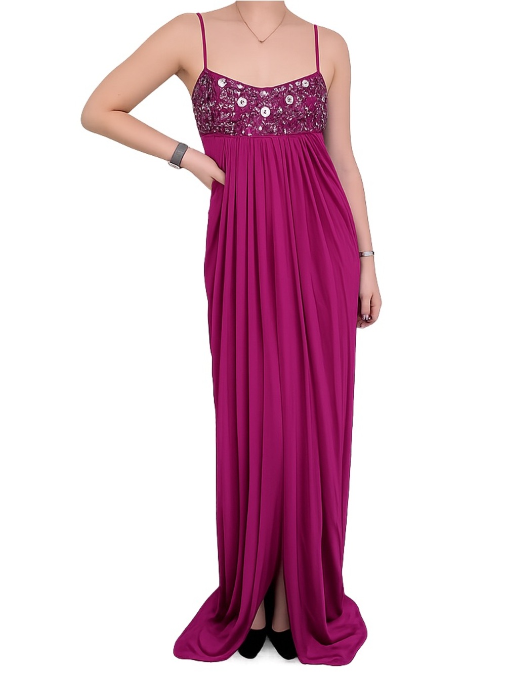 Grecian Goddess Hand Beaded Draped Jersey Evening Gown